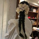 Daiiibabyyy  Flower Shape Embroidery Cherry Lace Scrunchies Hair Tie Ballet Style Embroidered Large Hair Scrunchies Ponytail Holder Hair Ring