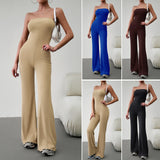 Daiiibabyyy High Quality Women's Clothing Autumn Winter 2024 Elegant Slim Fitting Sexy Strapless Jumpsuit with Waistband Open Back Pants Y2k