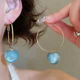Daiiibabyyy  Light Luxury Multiple Multicolor Round Resin Ball Large Hoop Earrings for Women Gold Plated Iron Alloy Daily Party Jewelry