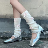 DAIIIBABYYY  -  Woman Bow Leg Warmers Autumn and Winter Ribbon Lolita Black Knee Warmers Long Socks JK Knitted Girl White Leg Warmers