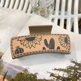 Daiiibabyyy  Western Leather Hair Claw Clips Sunflower Floral Square Claw Clips for Hairstyling Southwest Cow Print Cowhide Hair Accessories
