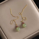 Daiiibabyyy Gold Color Hetian Jade Earrings for Women Green Round Jewelry Girls Gift  Dropshipping Wholesale