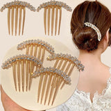 Daiiibabyyy  Luxury Pearl Hair Combs Women Elegant Zircon Hairpin Clips Crystal Bun Wedding Bridal Hairclaw Rhinestone Jewelry Accessories