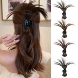 Daiiibabyyy  Women Half-tie Hair Claw Feather Shuttlecock Head Lazy Meatball Head Crab Clip Wig Catch Clip High Ponytail Hair Accessories