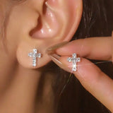 Daiiibabyyy  6Pcs/set Silver Color Rhinestone Cross Stud Earrings For Women Fashion Punk Earring Sets Trendy Jewelry Gifts