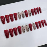 Daiiibabyyy  Long Trapezoidal Shape French Fake Nails Wearable Manicure Full Cover Press on Nails Vintage Style Wine Red Almond False Nail