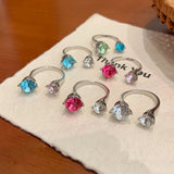 Daiiibabyyy  New Korean Copper Set Zircon Open Ring for Women Exquisite Colorful Rhinestone Adjustable Ring Engagement Dating Jewelry
