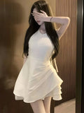 DAIIIBABYYY  -  Elegant Halter Irregular Jumpsuit Dresses Sweet White Backless Birthday Party Mini Dress Female Pleated A-Line Short Vestidos