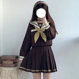 DAIIIBABYYY  -  Japan Pleated Skirt Jk Uniform Three-Lines Brown Sailor Suit Japanese Schoolgirl Outfits Graduation clothing  Women Anime