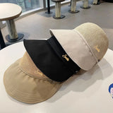 Daiiibabyyy Grass Woven Sunscreen Hat Summer Foldable Bucket Hat UV Protection Fisherman Hat Ponytail Baseball Cap Wide Brim Sun Cap