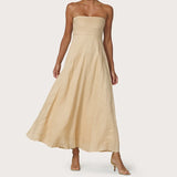 Daiiibabyyy  Women Tube Maxi Dress Ruched Strapless Bodice A Line Long Dress Elegant Lady Sleeveless Flowy Summer Sundress