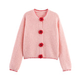Daiiibabyyy  New Autumn/Winter Fashion Casual Long Sleeve V-neck Floral Single Breasted Loose Fit Sweater For Women,2 Colors