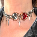 Daiiibabyyy  Y2K Jewelry Heart Table Rivet Cross Pendant Necklace for Women Punk GrungeRock Accessory Chain Necklace Goth Fashion Choker