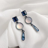 Daiiibabyyy  Korean Temperament Opal Geometric Square Round Teardrop-shaped  Stitching Pendant Stud Earrings for Women Simple Retro Jewelry