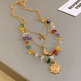 Daiiibabyyy  Colourful Irregular Beaded Necklace Set for Women Exquisite 3Pcs Star Moon Sun Pendant Necklace Retro Boho Versatile Jewelry New