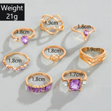 Daiiibabyyy  New Fashionable Zircon Water Drop Shaped Ring Set for Women Geometric Eight Character Butterfly Heart Shaped Ring Light