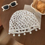 DAIIIBABYYY  -  Solid Color Versatile Handmade Hollow Crocheted Knitted Hat For Women Girls Personalized Beaded Design Hollow Pullover Hat Gifts