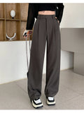 Daiiibabyyy  New Narrow Suit Mop Pants for Women Loose Solid Color Slim Straight Trousers Casual Elastic High Waist Wide Leg Pants Mujer