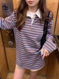DAIIIBABYYY  -  Korean Women T Shirt 2025 A Niche Contrasting Striped Pullover Spring New American Retro Style Loose Versatile Top