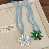 DAIIIBABYYY  -  Boho Weaving Flower Shell Personalized Coconut Tree Pendant Beaded Necklace For Girls Vacation Beach Jewelry 2025 New