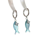 Daiiibabyyy  Y2K Blue Small Fish Pendant Earrings for Women Fashion Sweet Crystal Asymmetric Ear Buckle Seaside Vacation Jewelry Accessories