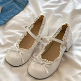 Daiiibabyyy  Women Leather Thick Heel Mary Jane Shoes Elegant Butterfly Knot Decor Concise Fashion Outdoor Daily Dress Ladies Footwear