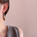 Daiiibabyyy  Simple Coffee Color Resin Water Drop Long Dangle Earrings for Women Femme Silver Plated Metal Hooks Casual Holiday Jewelry