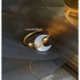 Daiiibabyyy  1pc Bohemian Style Moon Shaped Adjustable Ring Vintage Celestial Jewelry for Daily Wear & Party Occasions
