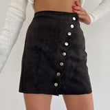 Daiiibabyyy Women's Sexy Spicy Girl Suede Skirt New Fashion Hot Selling Single Breasted Buttocks Wrapped Short Skirt Vintage Gothic Harajuku