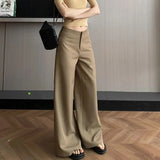Daiiibabyyy  Gray High-Waisted Wide-Leg Pants Drapey Fabric Loose Fit Casual Women's Fashion Trousers Daily Wear Bottoms