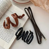 DAIIIBABYYY  -  PU Leather Hair Rope Scrunchies Women Simple Long Wire Hair Ring Ties Braided Headband INS Ponytail Holder Hairpin Headdress