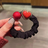 DAIIIBABYYY  -  Fashion red square hair band women's high-end versatile ponytail headband Korean version of ball hair new hair accessories