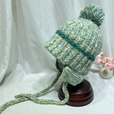 Daiiibabyyy  New Niche Fashion Mixed Color Pullover Knitted Hat Winter Outdoor Warm Ear Protection Windproof Lace-up Bomber Hats for Women
