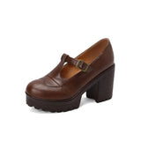 DAIIIBABYYY  -  Women's Platform Chunky High Heels Fashion Ankle Buckle Strap Round Toe Mary Jane Style Suitable for Work, School, Parties