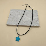 Daiiibabyyy  Natural Stone Five-pointed Star Crystal Rose Quartz Opal Star Pendant Necklace for Women Fluorite Lapis Bullet Pendulum Jewelry