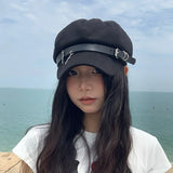 Daiiibabyyy  Subculture Cross Pendant Berets Cap Y2K Black Cotton Painter Hat Gothic Lolita Beret Hat Caps Harajuku Deco Accessories Japanese