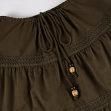 Daiiibabyyy  Vintage Skirt for Woman A-Line Beaded Tie-Waist Chic Brown Lace Design Slim Mid-length Skirt Y2k Boho Clothes New