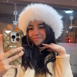 Daiiibabyyy  New Fashion Faux Rabbit Fur Bucket Hat for Women's Russian Luxury Fluffy Warm Wrap Winter Hat Fuzzy Plush Beanies Hat Y2k