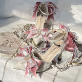 Daiiibabyyy  Pink Heeled Sandals Lolita Heels Shoe and Bag Set Luxury Woman High Heels Party Shoes Woman Bow Weddings Bridal Shoes Y2K Heels