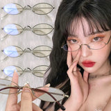 DAIIIBABYYY  -  Small Oval Glasses Women Girls Gold Silver Metal Elliptical frame Eyeglasses Y2K Vintage Anti Blue Light Reading Eyewears