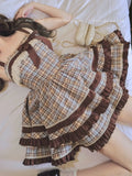 DAIIIBABYYY  -  Japan Harajuku Fashion Lolita Jsk Dress Women Sweet Lace Bow Plaid Princess Dresses Retro Cute Birthday Gift Tea Party Dress