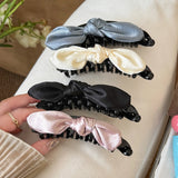 Daiiibabyyy  Korean Style Fabric Bow Banana Clip for Women Volumizing Ponytail Holder for Thick Hair Puffy Cloth Hair Claw for High Ponytail