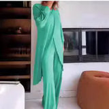 DAIIIBABYYY  -  Women's Long Sleeved Set Wide Leg Pants Set Irregular Fashion Casual Cross Size Two-piece Set