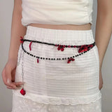 DAIIIBABYYY  -  Fashion Retro Multilayer Red Flower Beaded Waist Chain For Women's Sweet Cool Temperament Body Accessories Party Belts