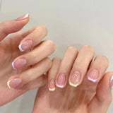DAIIIBABYYY  -  Square Press On Nails Short Fake Nails French Tip Colorful Glue On Nails With Designs 24 Pcs Glossy Acrylic Nails For Women And