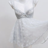 Daiiibabyyy  Elegant Pajamas Women's Sleep Dress Mesh Satin Floral Suspender Nightdress Pure Underwear Loungewear Lingerie Sexy Sleepwear