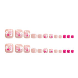 DAIIIBABYYY  -  24pcs White French Press on Toenails Lipstick Pattern Decor Fake Nails for Foot Full Cover Wearable Summer False Toenail Patch