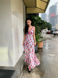 DAIIIBABYYY  -  Rose Backless Sleeveless Long Dress Summer 2024 Woman V Neck Ruffles A Line Vacation Maxi Dress Holiday Outfits