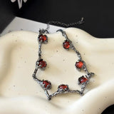 Daiiibabyyy  Gun Black Red Zircon Necklace Dark Spicy Girl Fashionable Design Necklace Sweet Cool Personalized Trendy High-End Lock Necklace