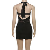 Daiiibabyyy  Sexy Halter Mesh Dress Lady Party Mini Evening Elegant Dresses 2025 Women Summer Clothes Luxury Sexy Bodycon Black Dresses